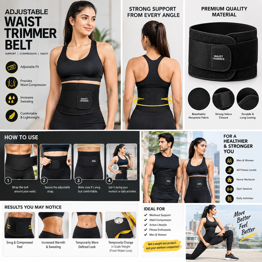 ADJUSTABLE FIT SWEAT WAIST COMPRESSION BELT