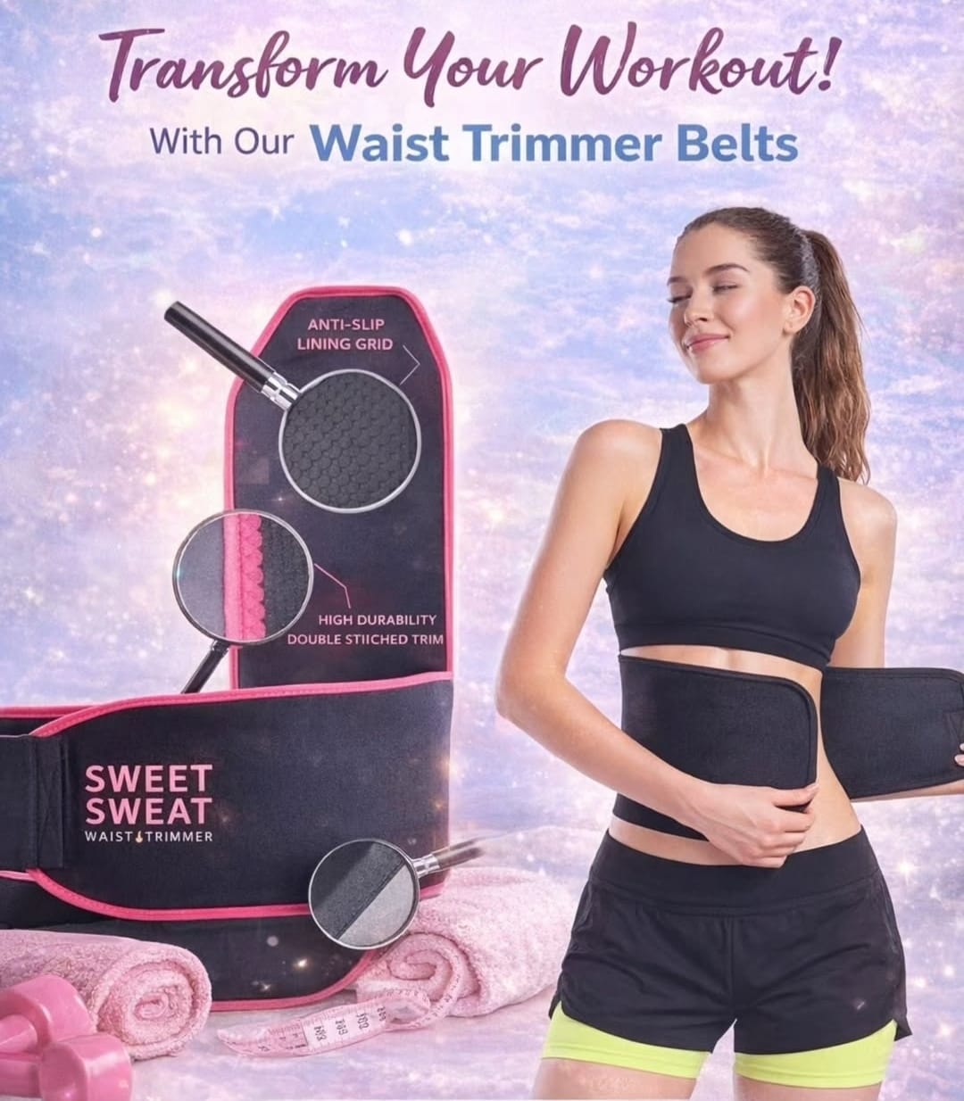 ADJUSTABLE FIT SWEAT WAIST COMPRESSION BELT